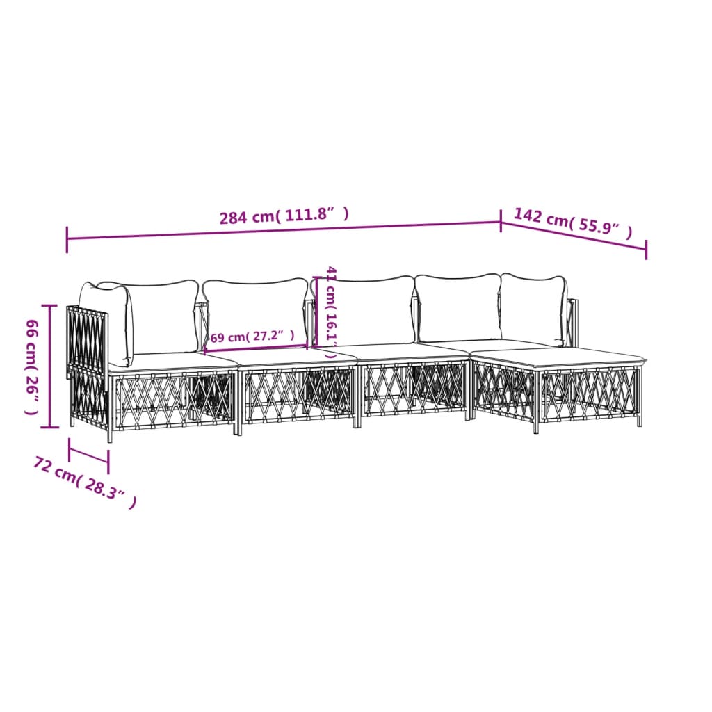 5-Tlg. Garten-Lounge-Set Mit Kissen Stahl