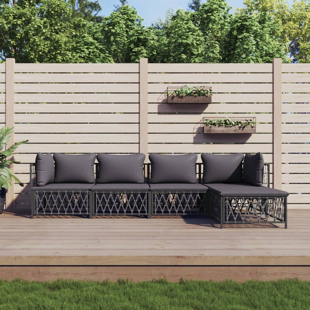 5-Tlg. Garten-Lounge-Set Mit Kissen Stahl