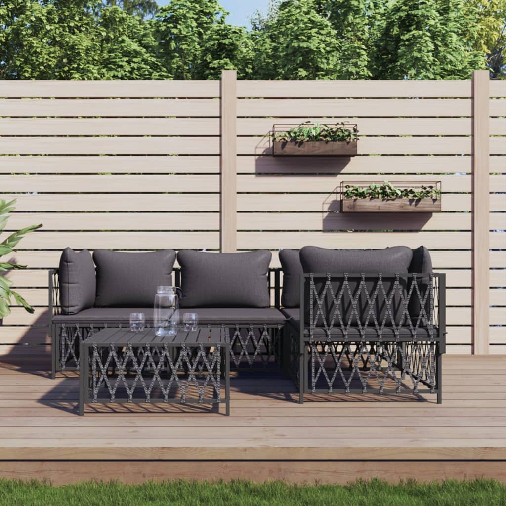 5-Tlg. Garten-Lounge-Set Mit Kissen Stahl