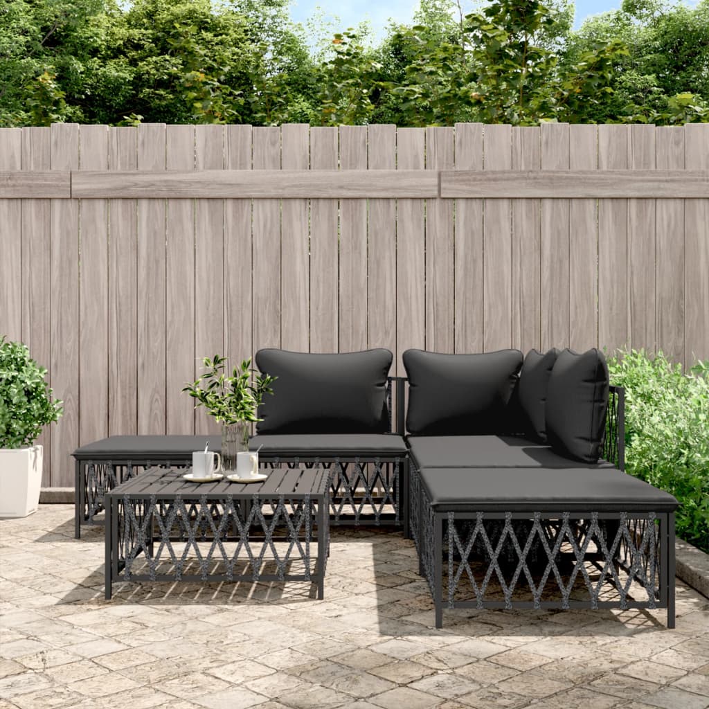 5-Tlg. Garten-Lounge-Set Mit Kissen Stahl