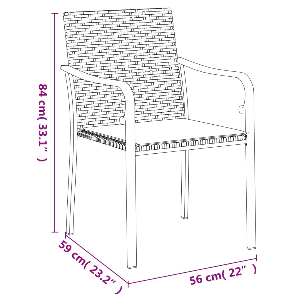 3-Tlg. Garten-Essgruppe Mit Kissen Poly Rattan Und Stahl