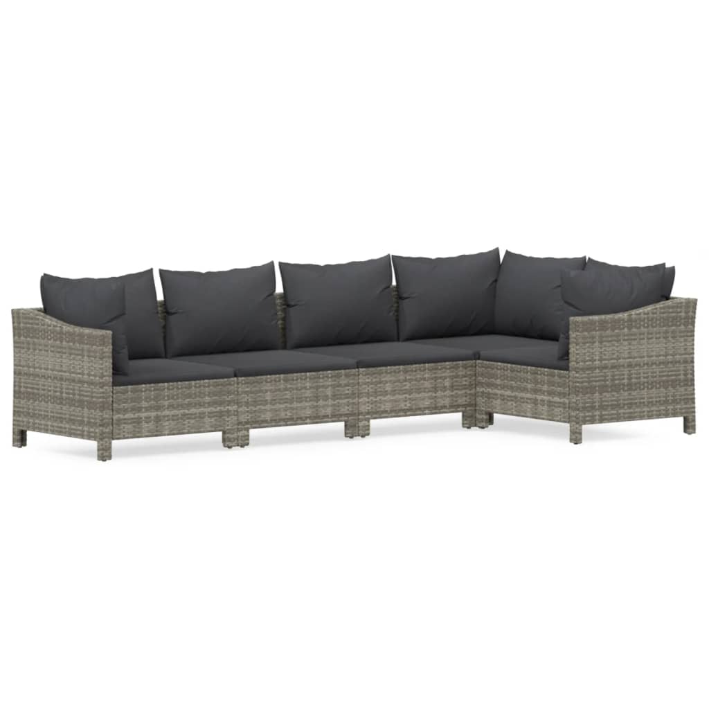 5-Tlg. Garten-Lounge-Set Mit Kissen Grau Poly Rattan