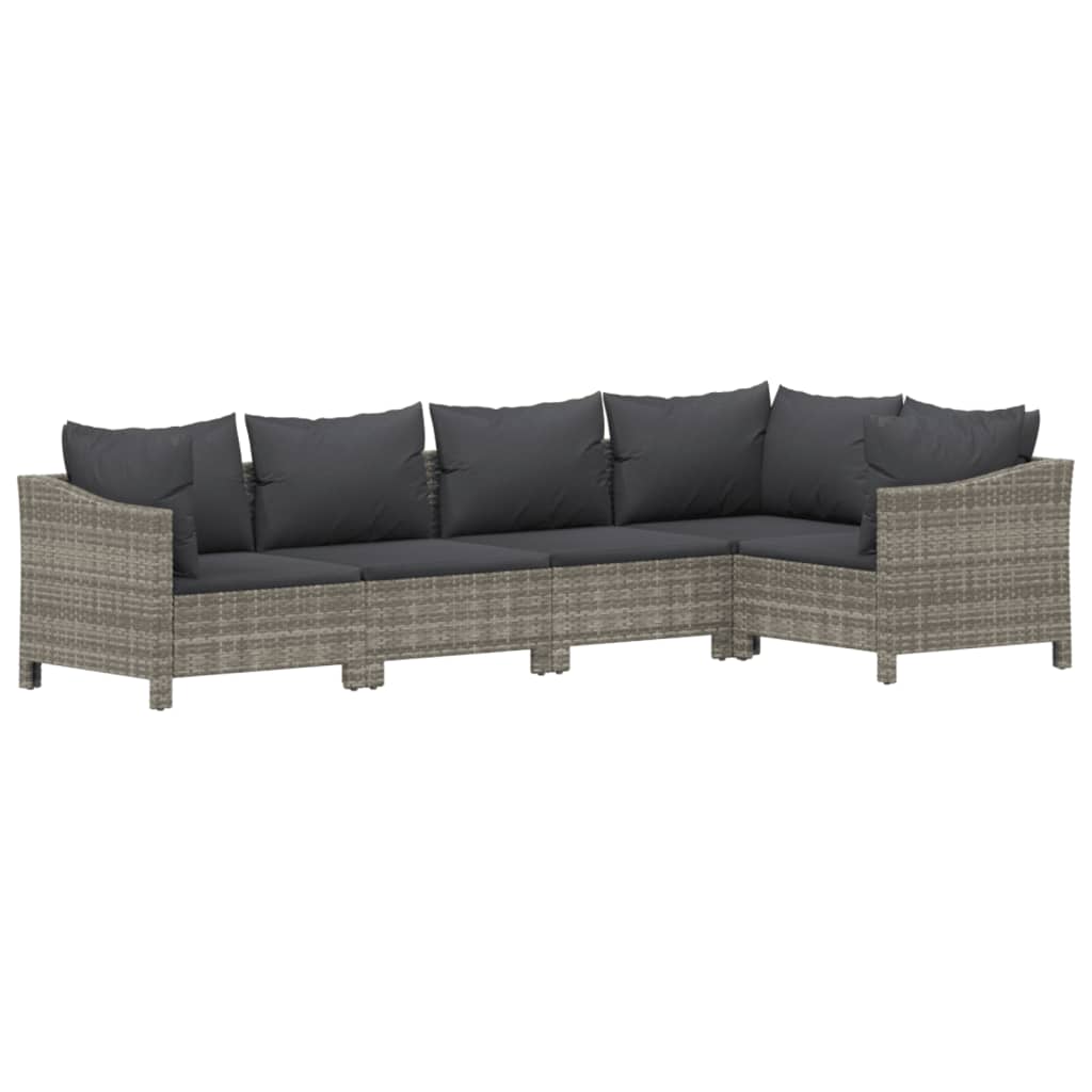 5-Tlg. Garten-Lounge-Set Mit Kissen Grau Poly Rattan