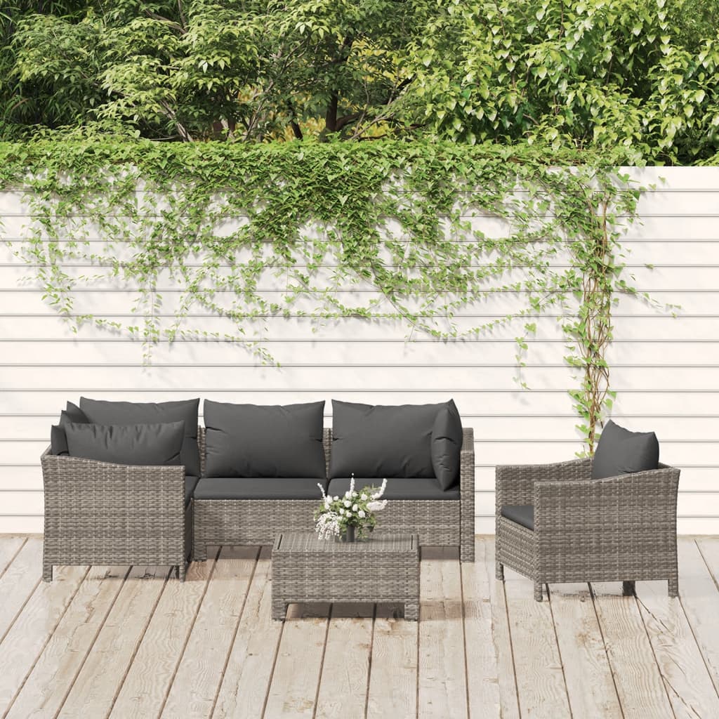 7-Tlg. Garten-Lounge-Set Mit Kissen Grau Poly Rattan