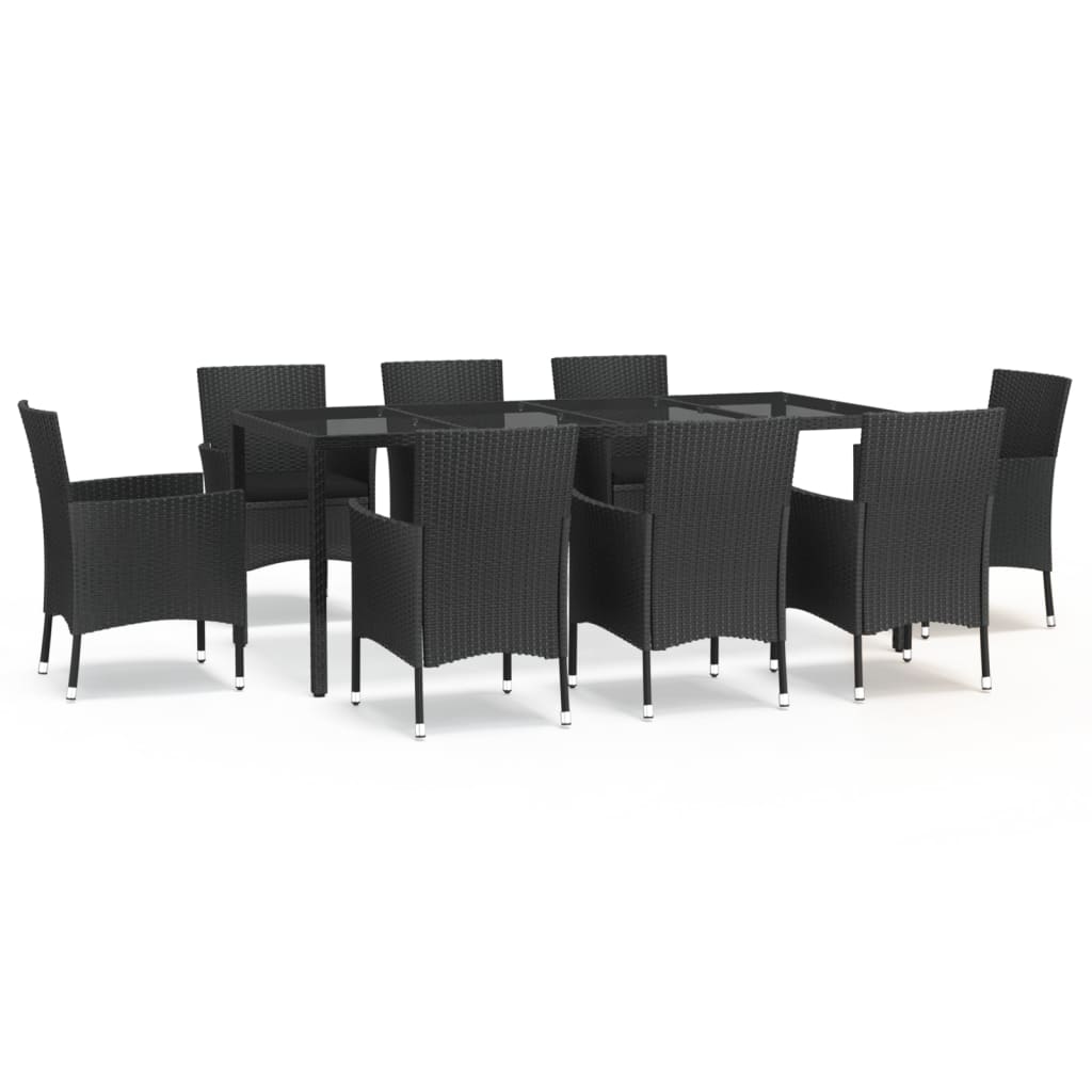 9-Tlg. Garten-Essgruppe Mit Kissen Schwarz Poly Rattan