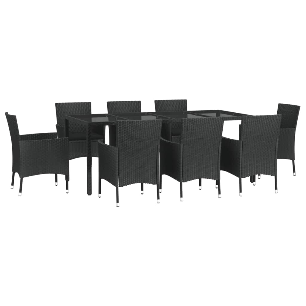 9-Tlg. Garten-Essgruppe Mit Kissen Schwarz Poly Rattan