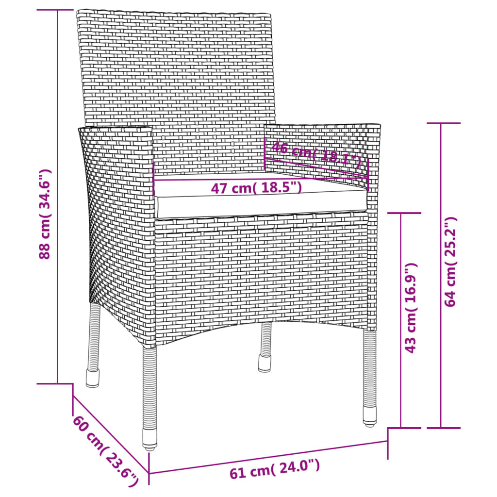 9-Tlg. Garten-Essgruppe Mit Kissen Schwarz Poly Rattan