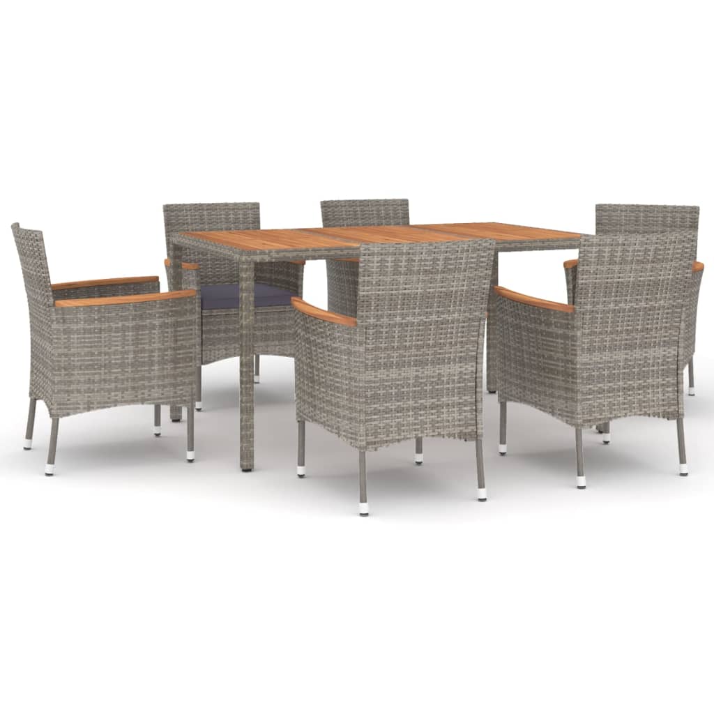 7-Tlg. Garten-Essgruppe Mit Kissen Grau Poly Rattan