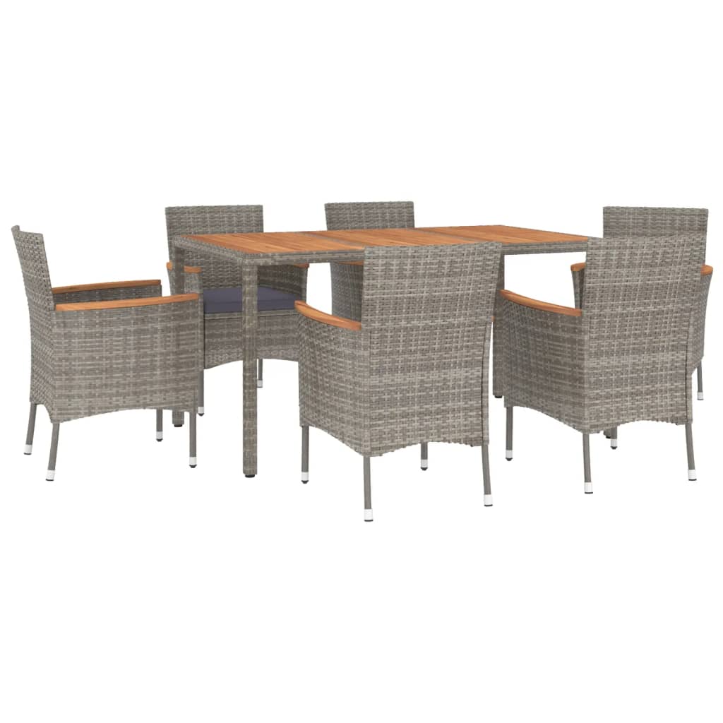 7-Tlg. Garten-Essgruppe Mit Kissen Grau Poly Rattan