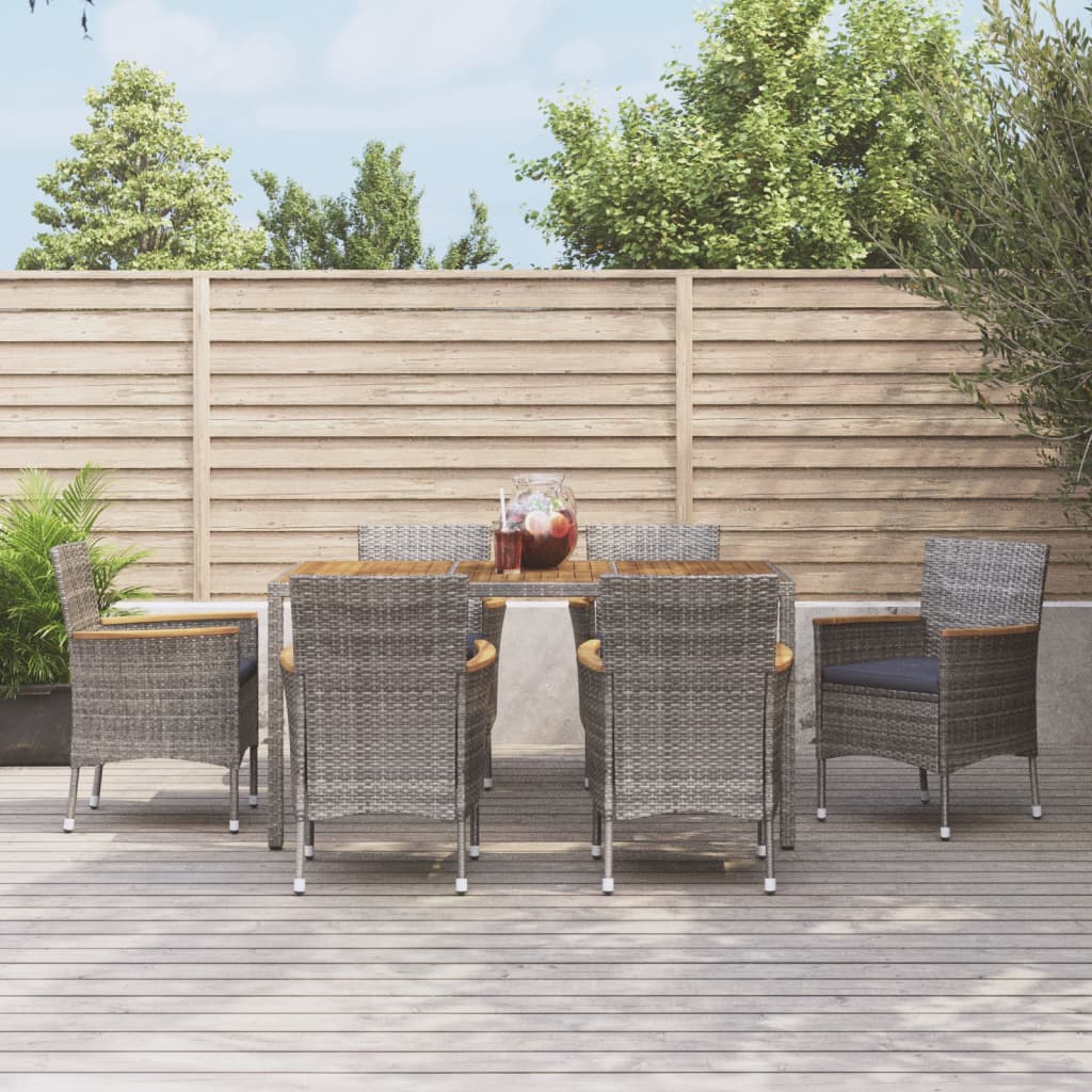 7-Tlg. Garten-Essgruppe Mit Kissen Grau Poly Rattan