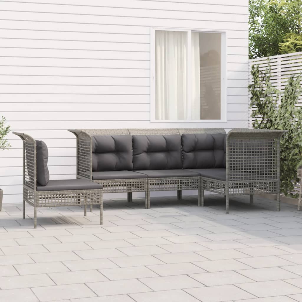 6-Tlg. Garten-Lounge-Set Mit Kissen Grau Poly Rattan