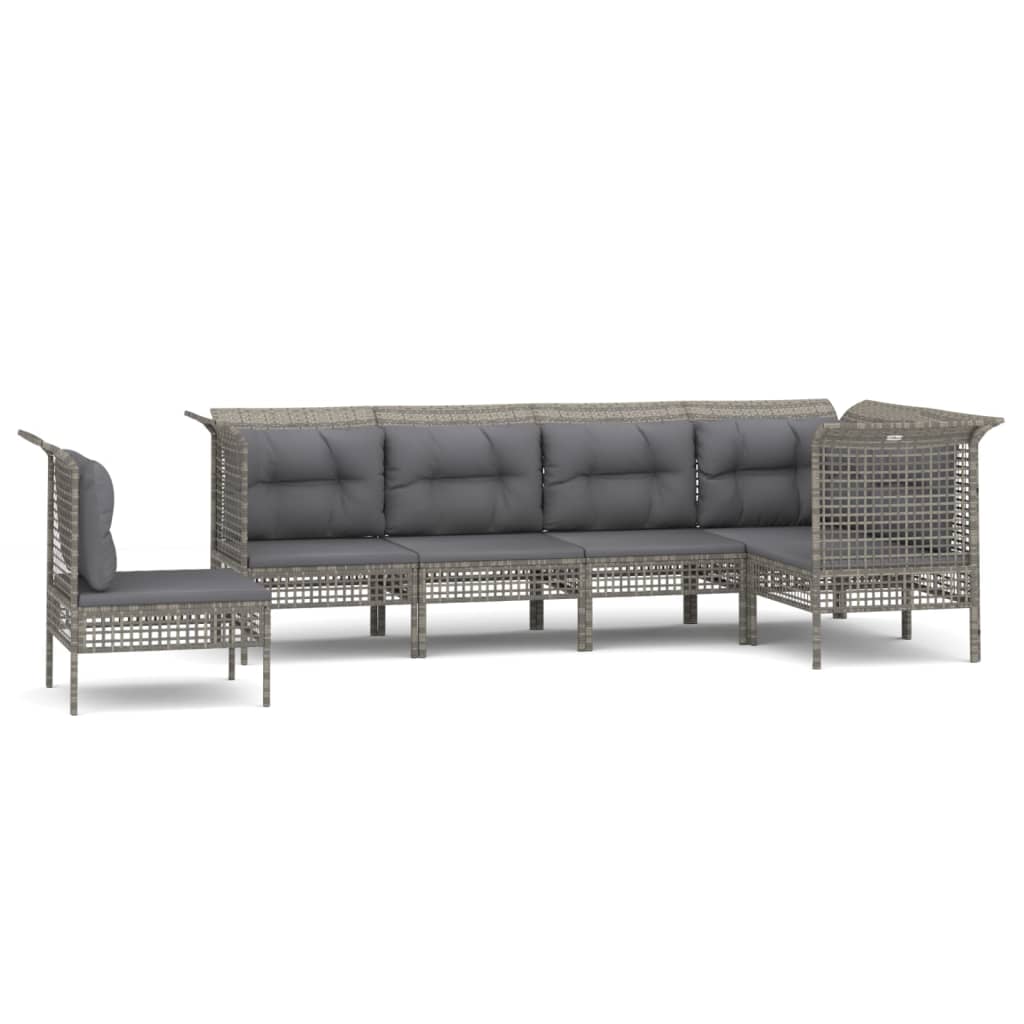 6-Tlg. Garten-Lounge-Set Mit Kissen Grau Poly Rattan