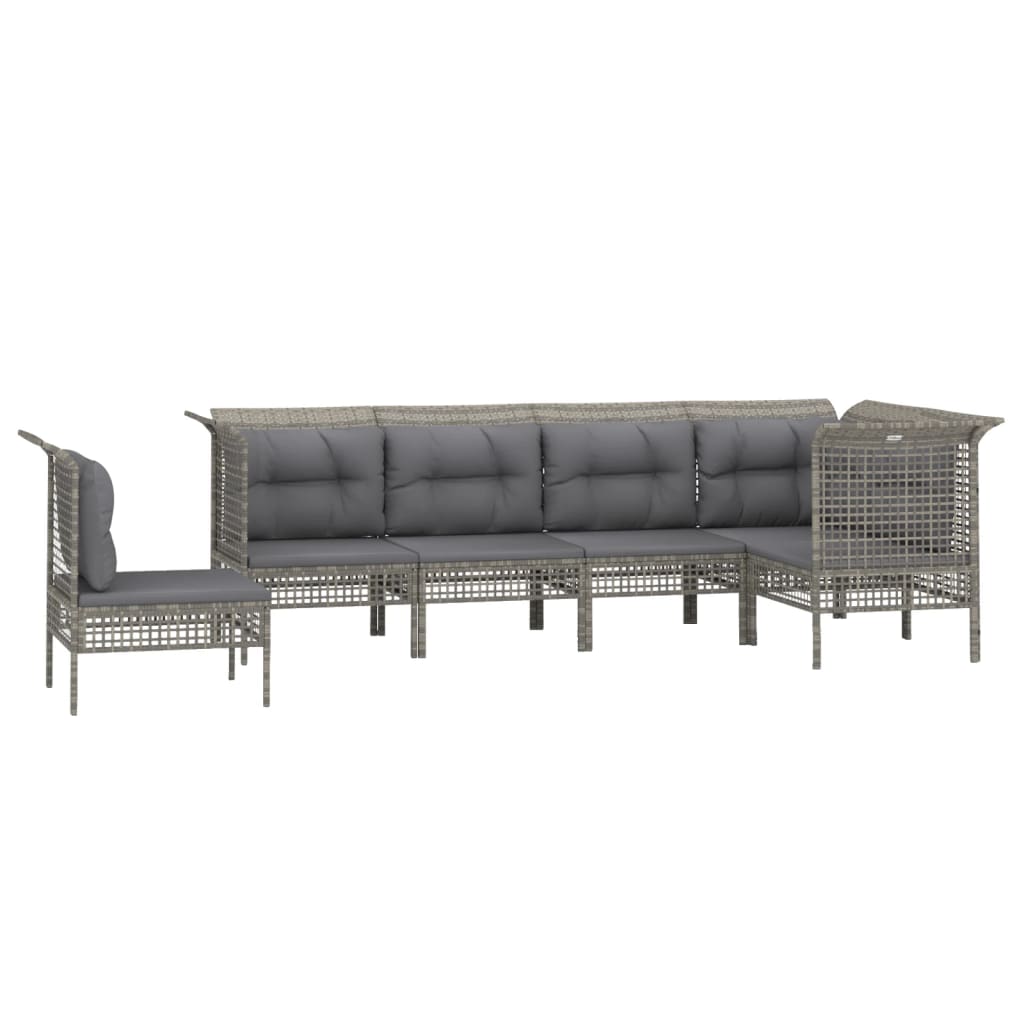 6-Tlg. Garten-Lounge-Set Mit Kissen Grau Poly Rattan