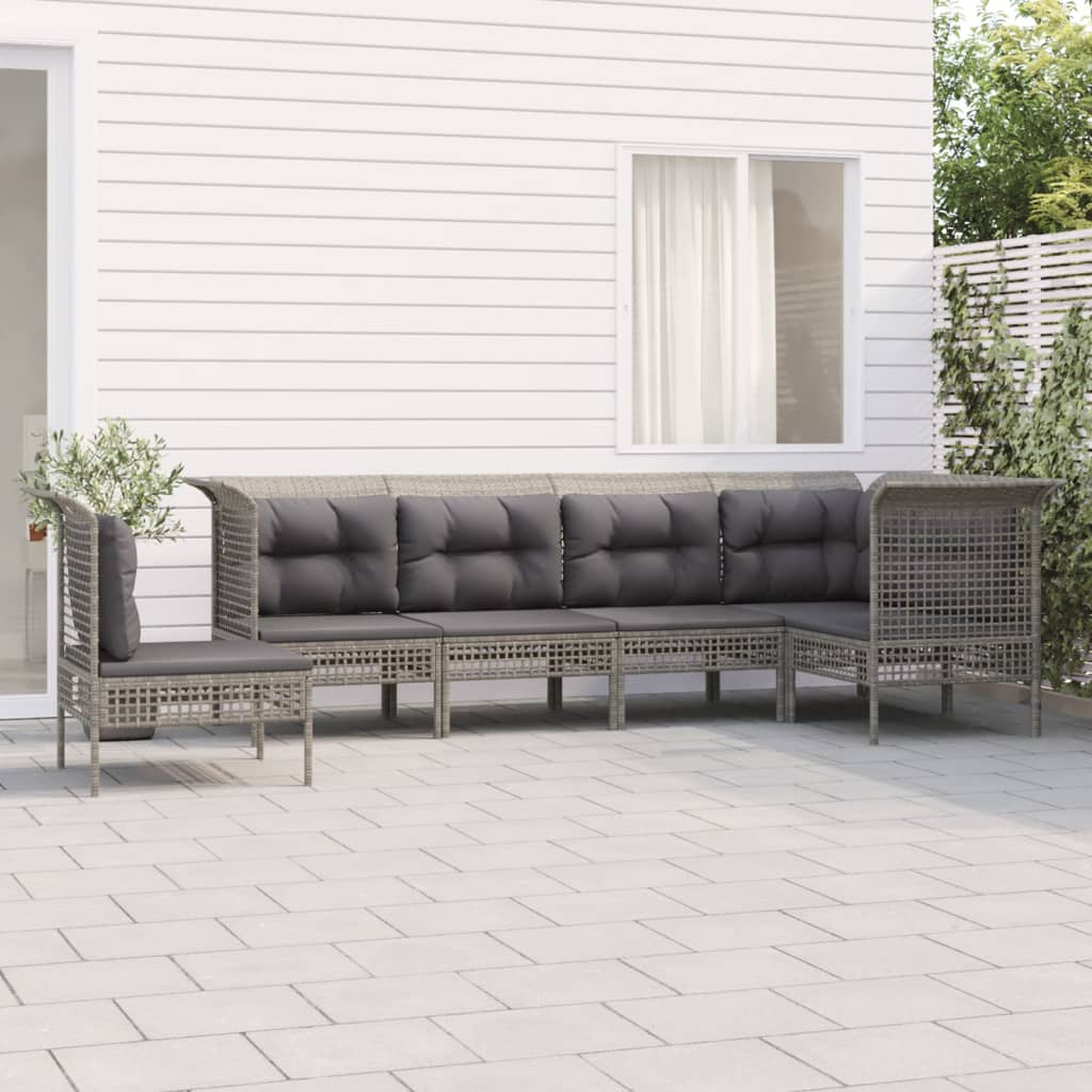 6-Tlg. Garten-Lounge-Set Mit Kissen Grau Poly Rattan