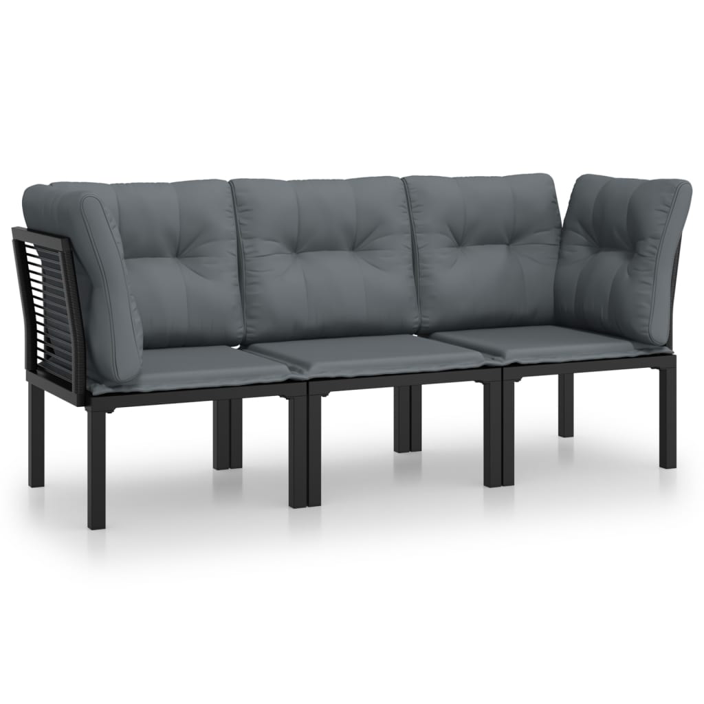 3-Tlg. Garten-Lounge-Set Schwarz Und Grau Poly Rattan