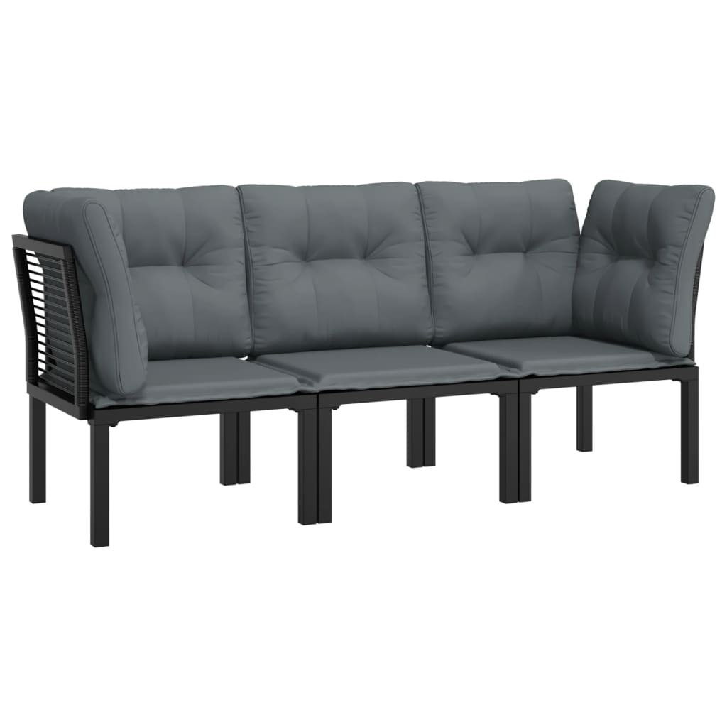 3-Tlg. Garten-Lounge-Set Schwarz Und Grau Poly Rattan