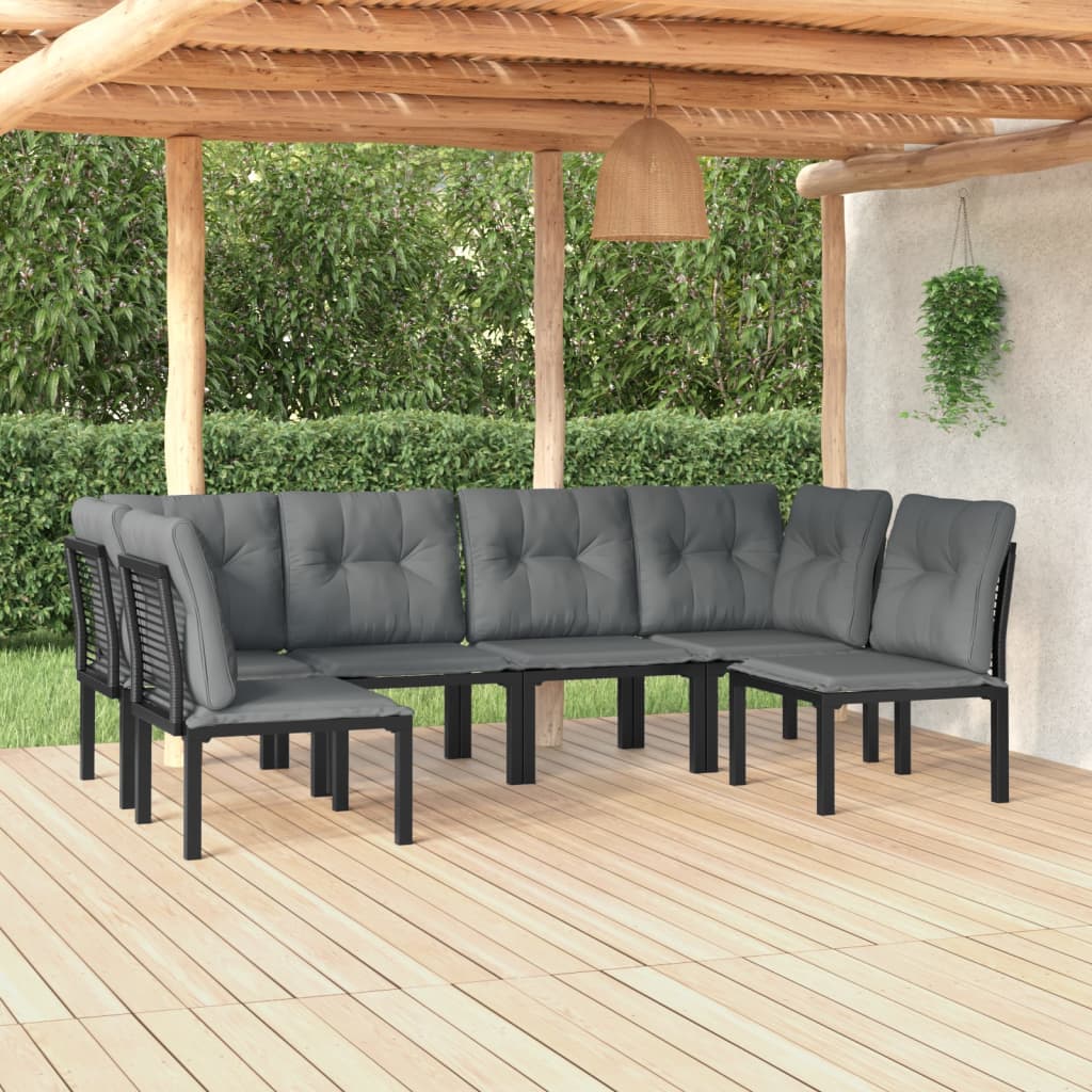 6-Tlg. Garten-Lounge-Set Schwarz Und Grau Poly Rattan