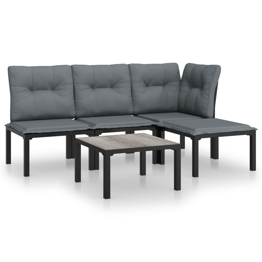 5-Tlg. Garten-Lounge-Set Schwarz Und Grau Poly Rattan
