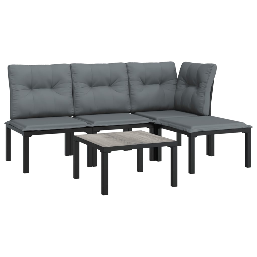5-Tlg. Garten-Lounge-Set Schwarz Und Grau Poly Rattan