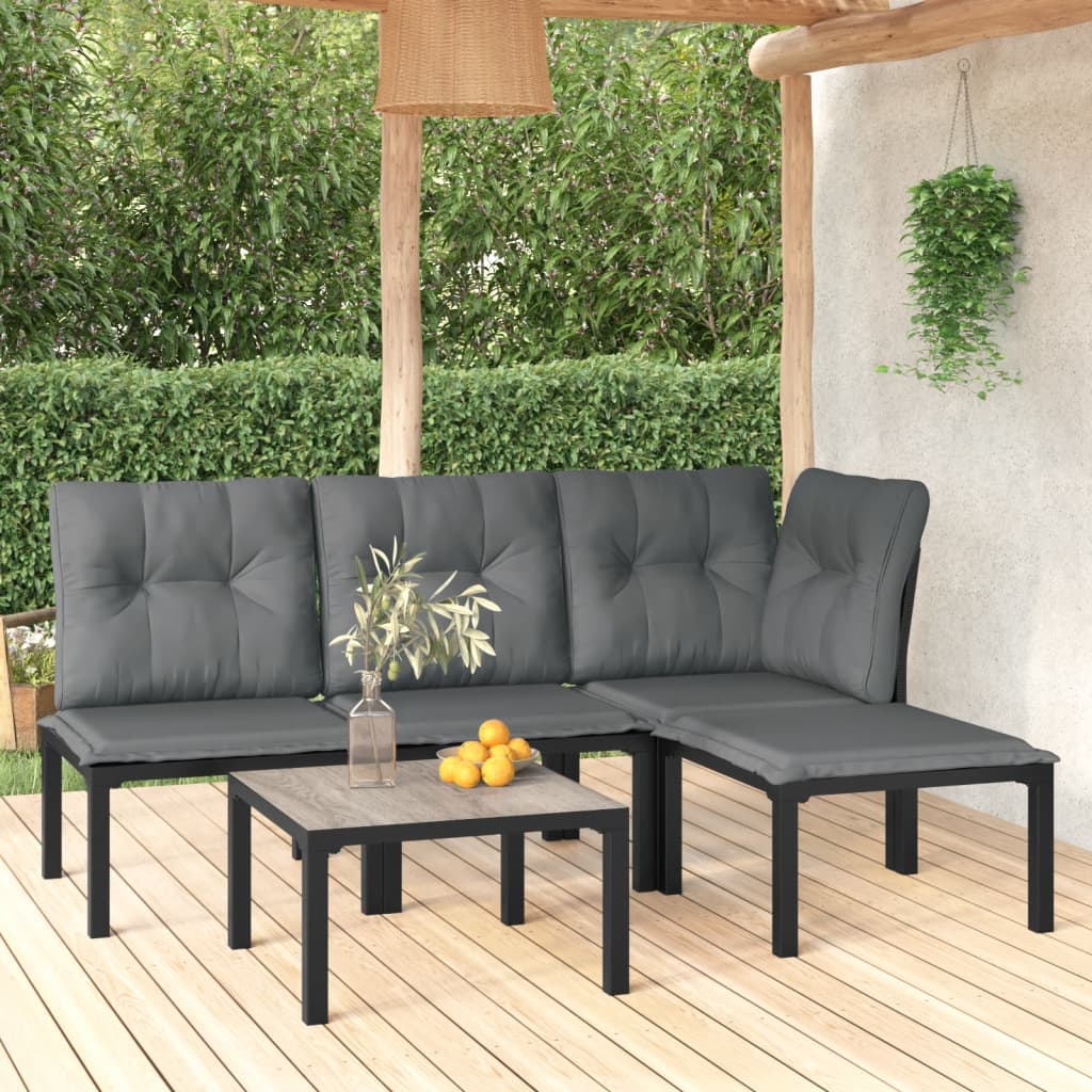 5-Tlg. Garten-Lounge-Set Schwarz Und Grau Poly Rattan