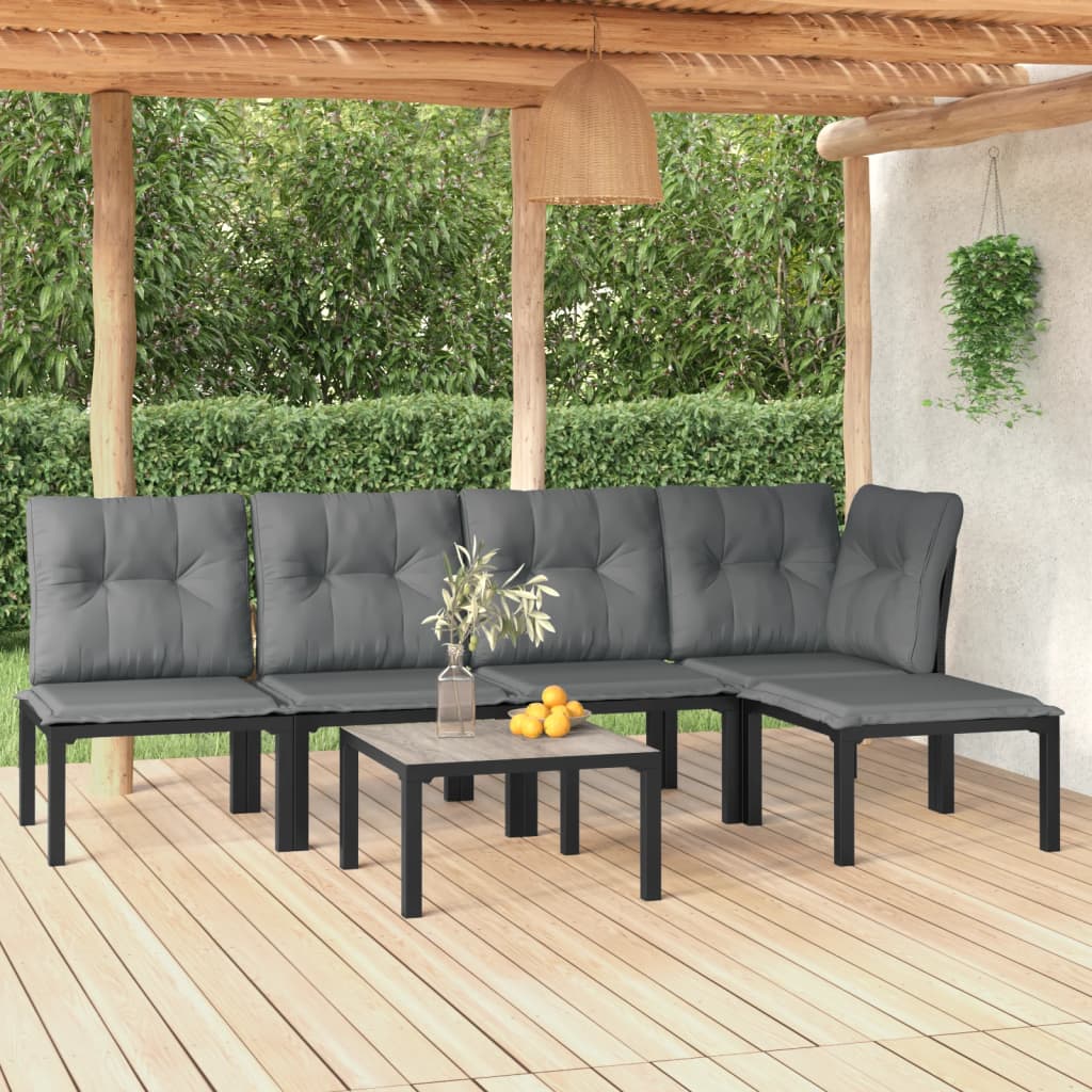 5-Tlg. Garten-Lounge-Set Schwarz Und Grau Poly Rattan