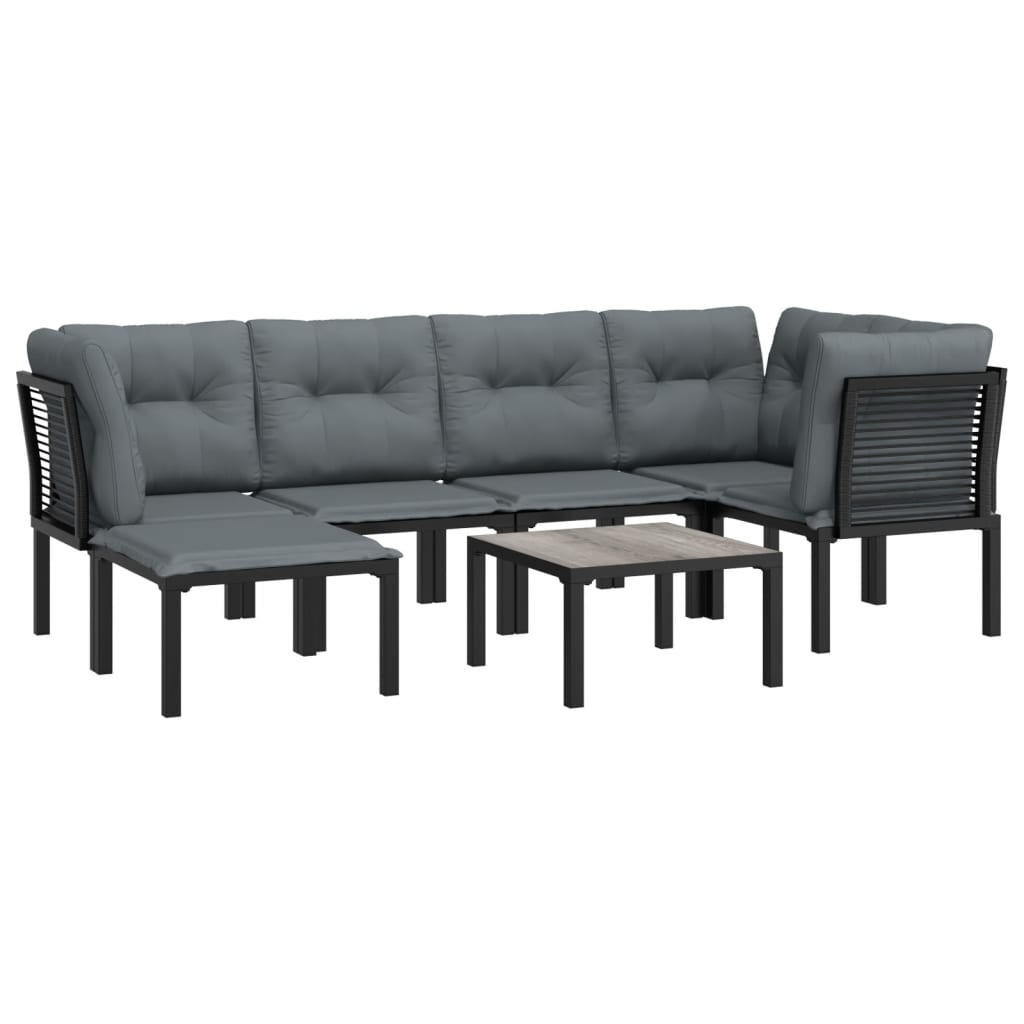 7-Tlg. Garten-Lounge-Set Schwarz Und Grau Poly Rattan