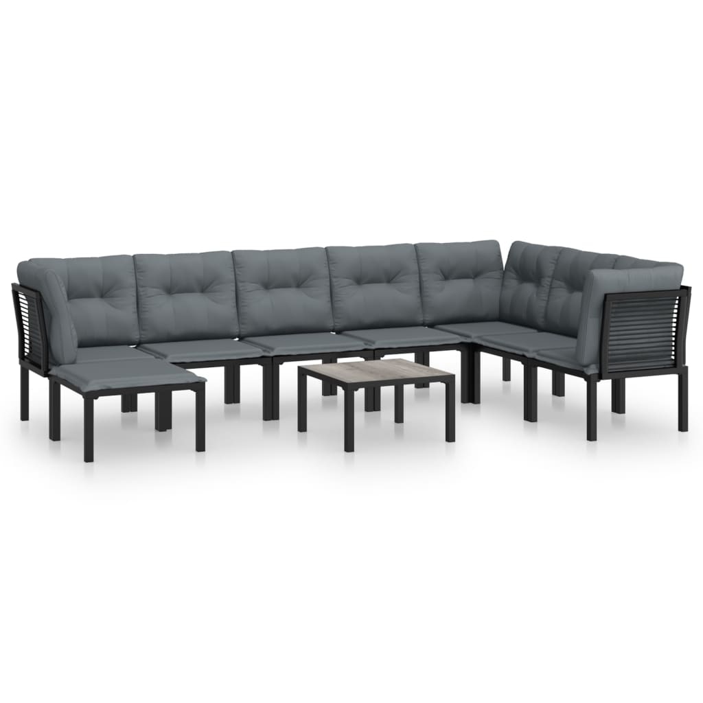 9-Tlg. Garten-Lounge-Set Schwarz Und Grau Poly Rattan