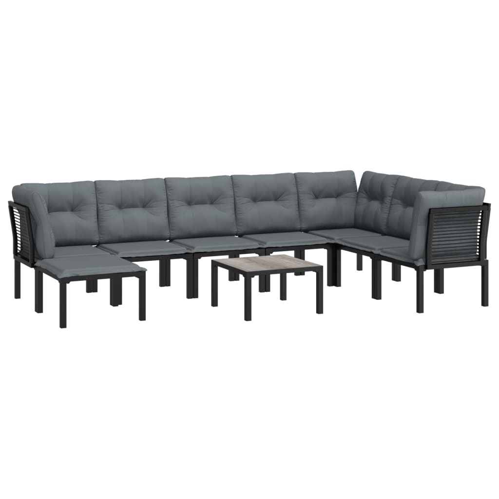 9-Tlg. Garten-Lounge-Set Schwarz Und Grau Poly Rattan