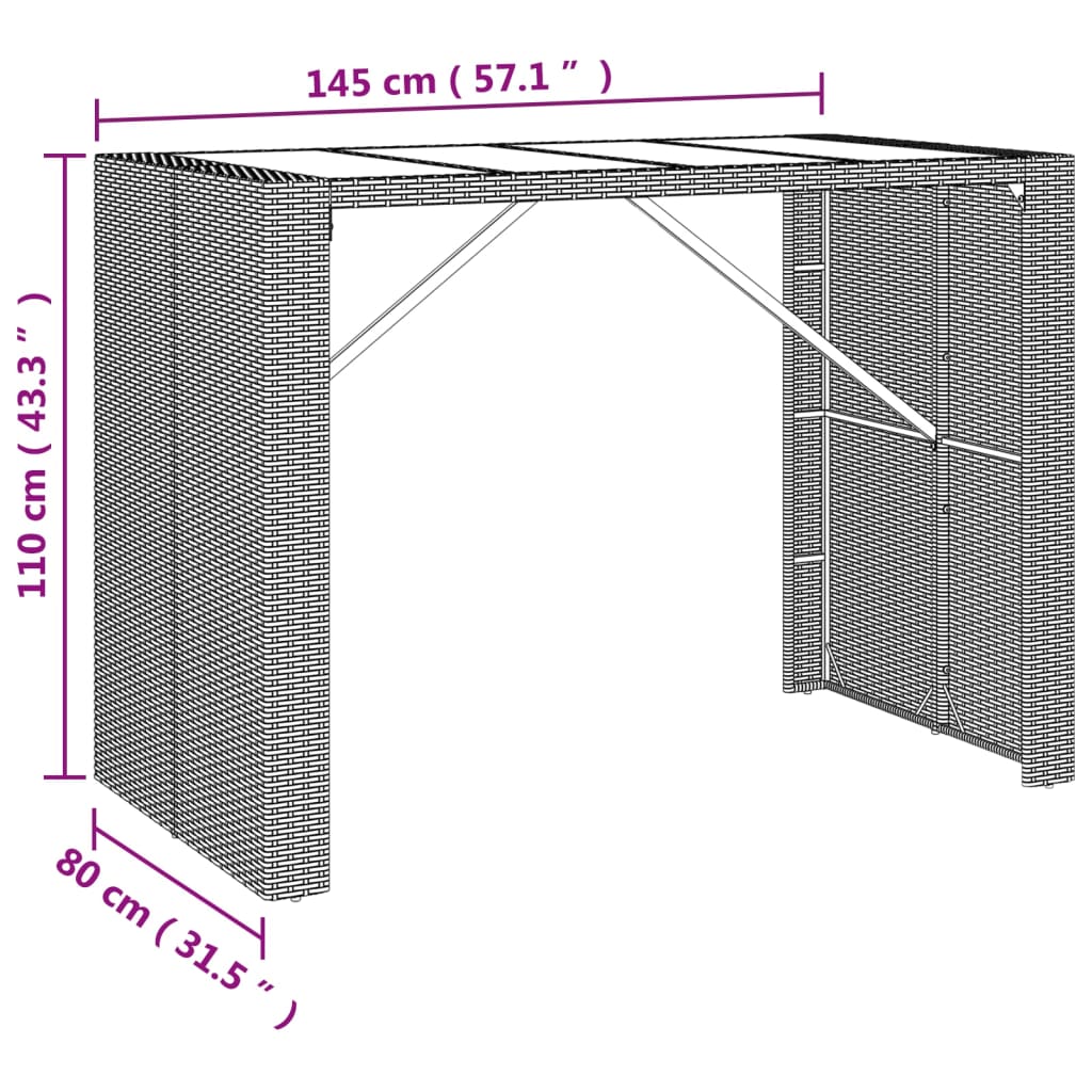 7-Tlg. Gartenbar-Set Mit Kissen Poly Rattan