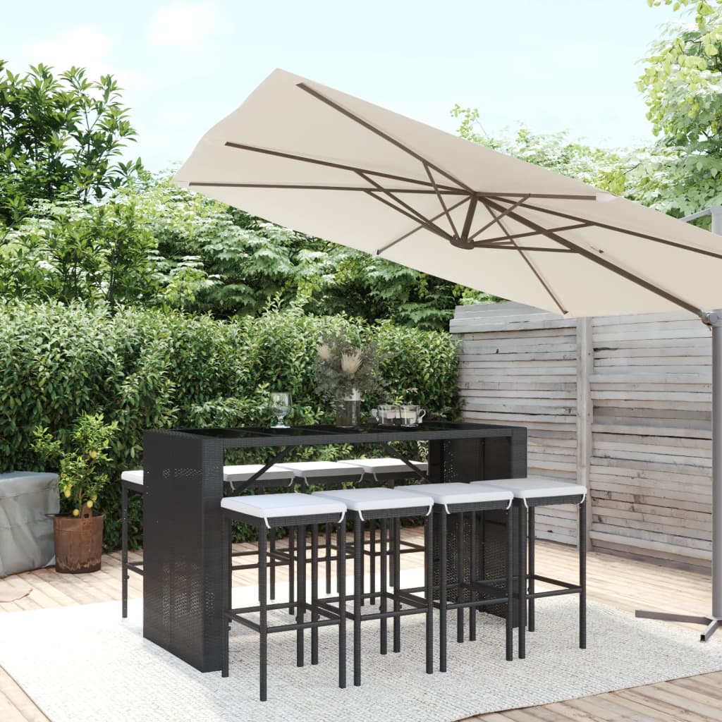 7-Tlg. Gartenbar-Set Mit Kissen Poly Rattan