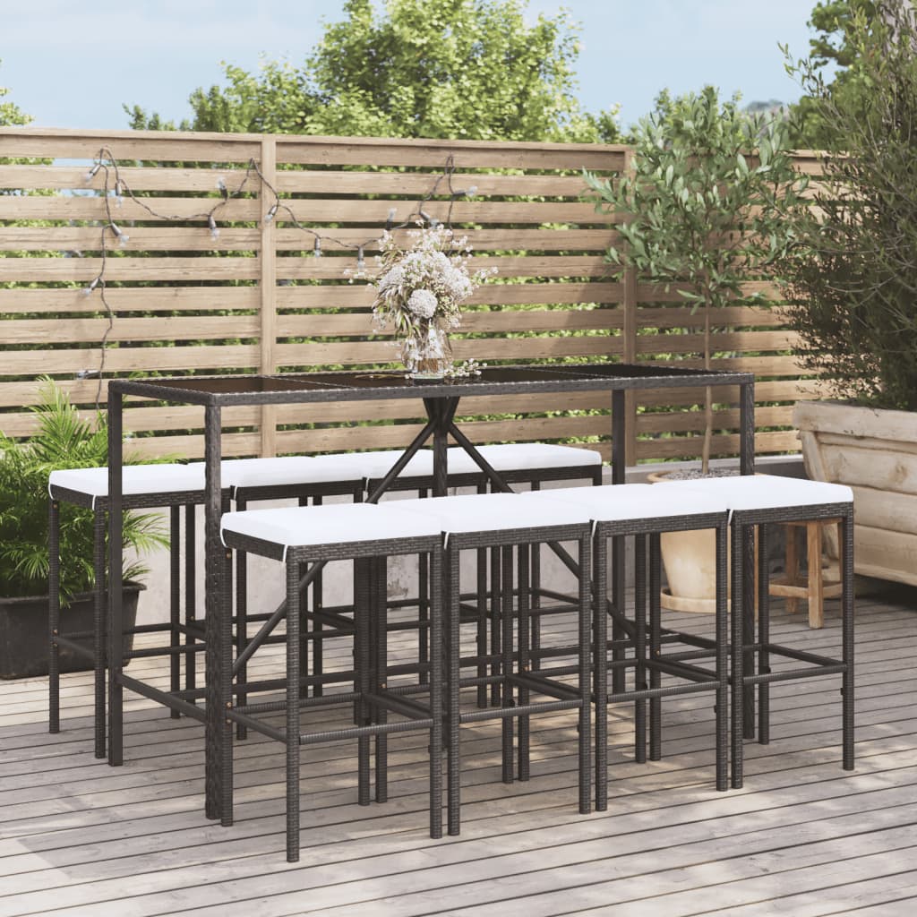 5-Tlg. Gartenbar-Set Mit Kissen Poly Rattan