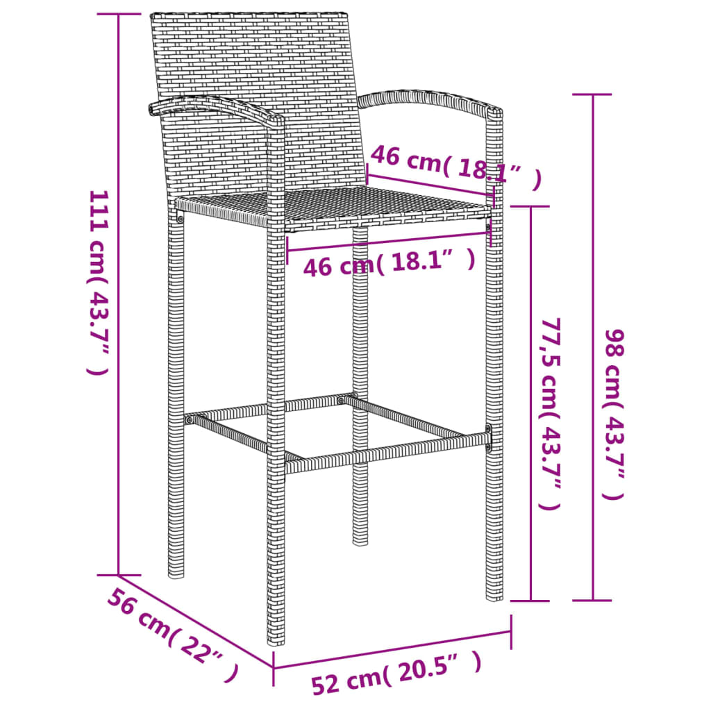 5-Tlg. Gartenbar-Set Poly Rattan