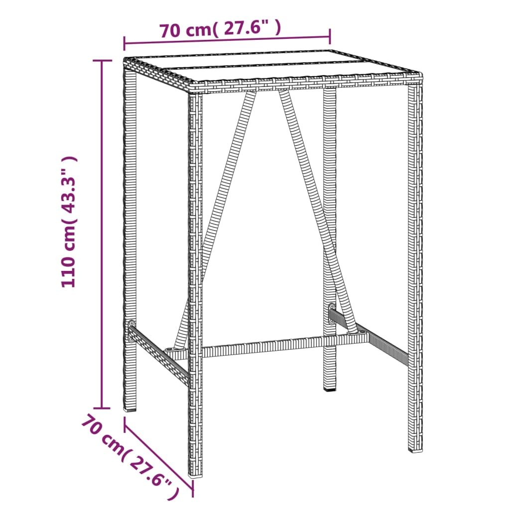 3-Tlg. Gartenbar-Set Poly Rattan & Massivholz Akazie