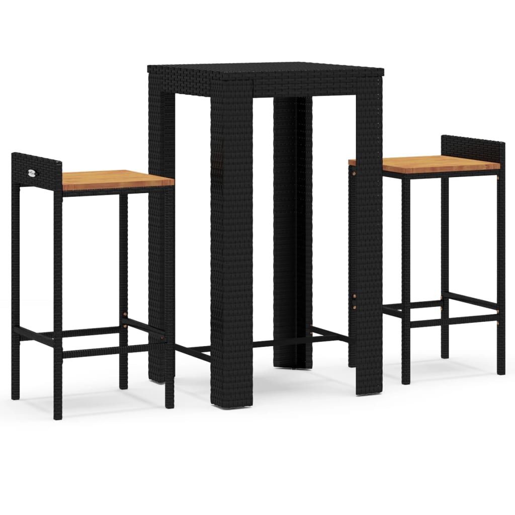 3-Tlg. Gartenbar-Set Poly Rattan & Massivholz Akazie