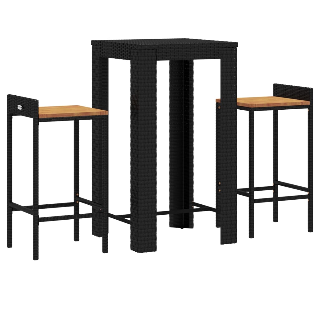 3-Tlg. Gartenbar-Set Poly Rattan & Massivholz Akazie