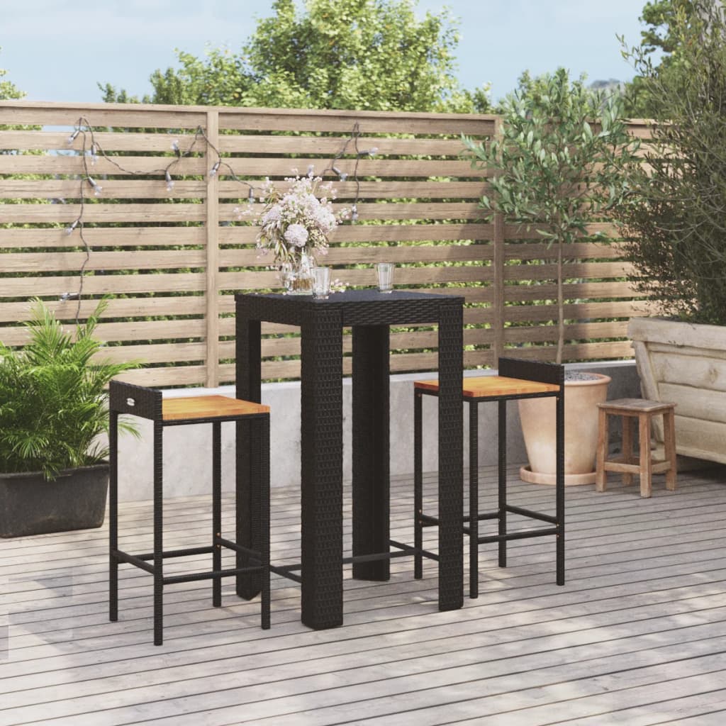 3-Tlg. Gartenbar-Set Poly Rattan & Massivholz Akazie