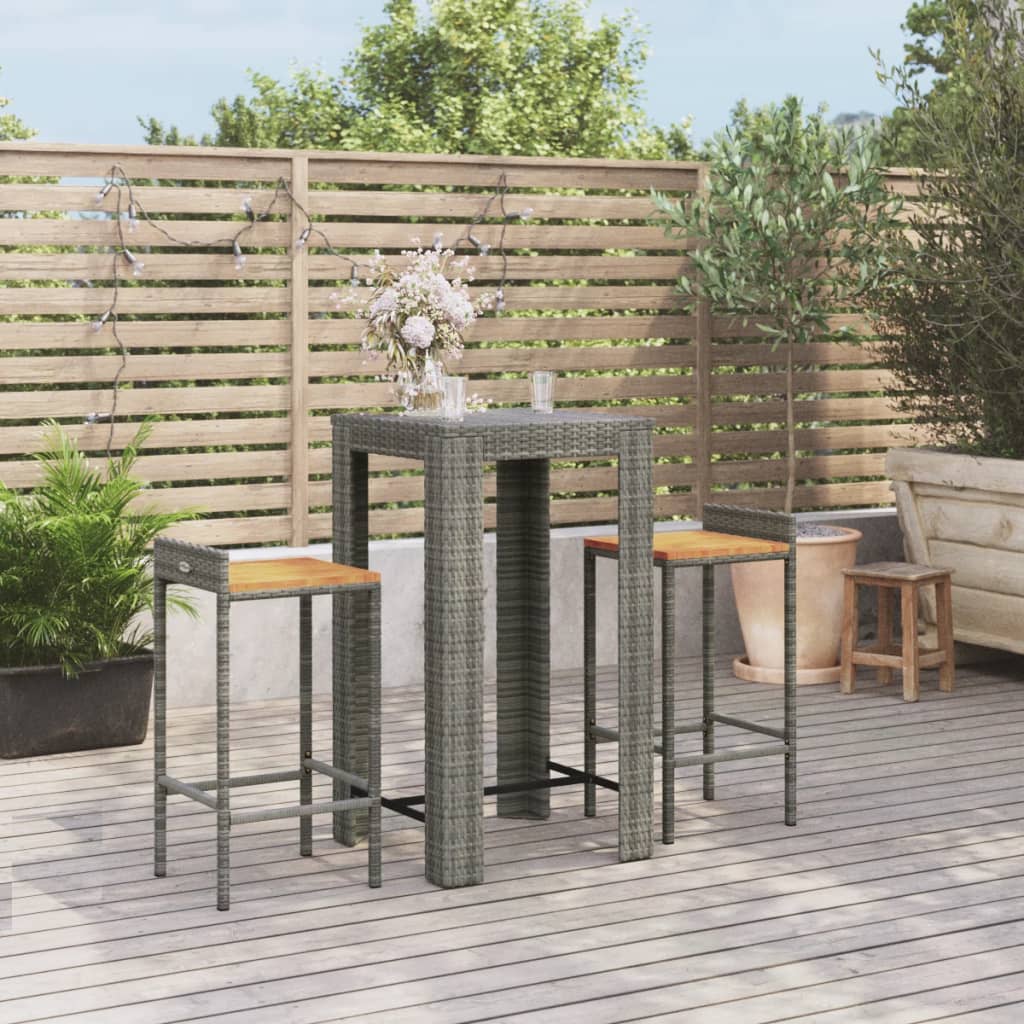 3-Tlg. Gartenbar-Set Poly Rattan & Massivholz Akazie