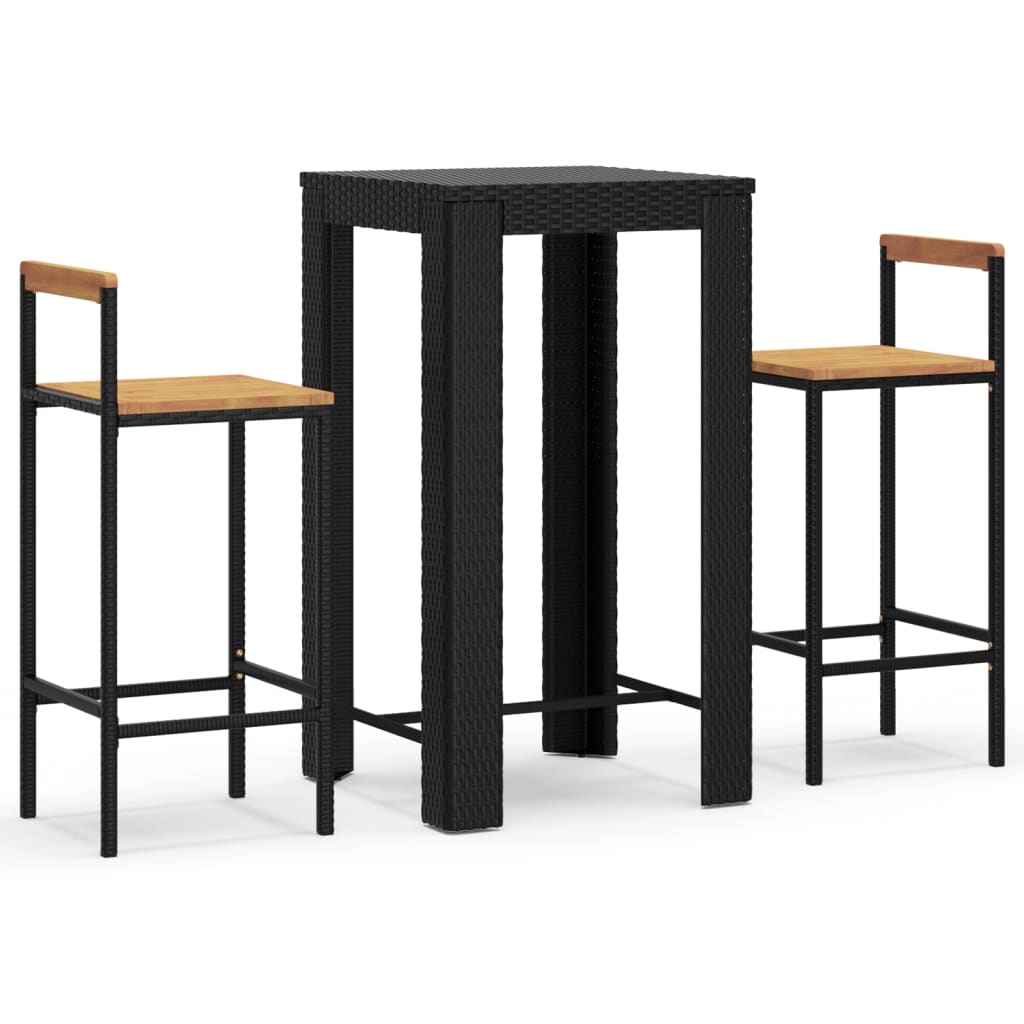 3-Tlg. Gartenbar-Set Poly Rattan & Massivholz Akazie