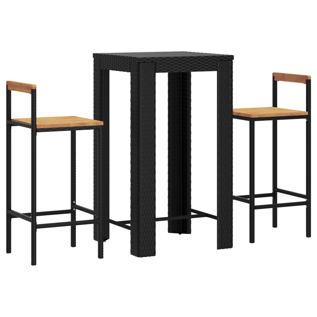 3-Tlg. Gartenbar-Set Poly Rattan & Massivholz Akazie