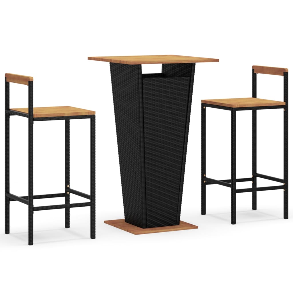 3-Tlg. Gartenbar-Set Poly Rattan & Massivholz Akazie