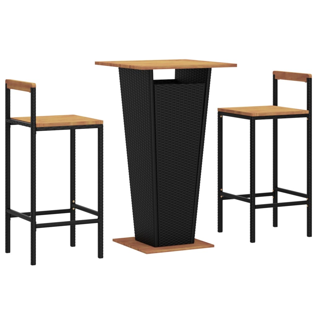 3-Tlg. Gartenbar-Set Poly Rattan & Massivholz Akazie