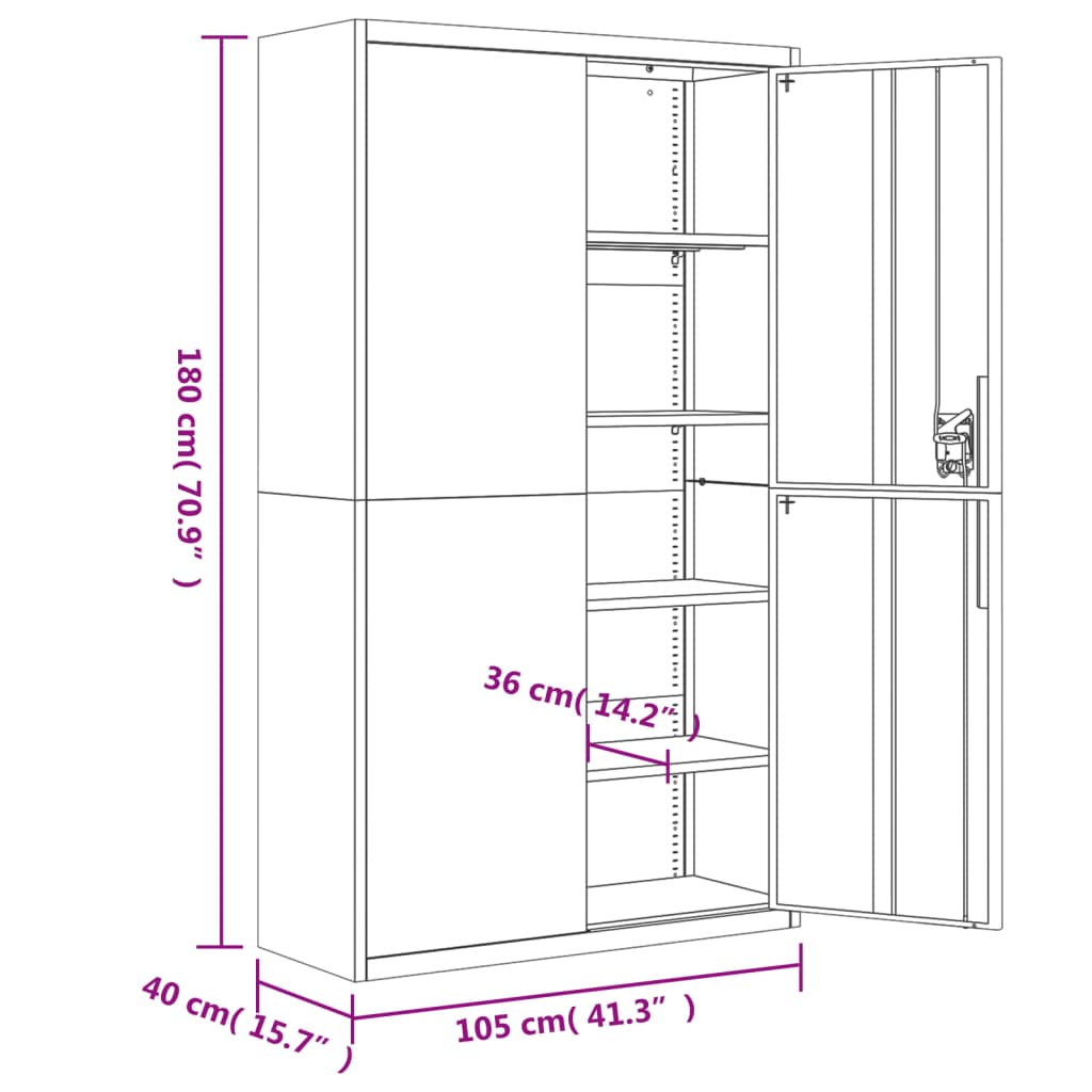 Aktenschrank 105X40X180 Cm Stahl