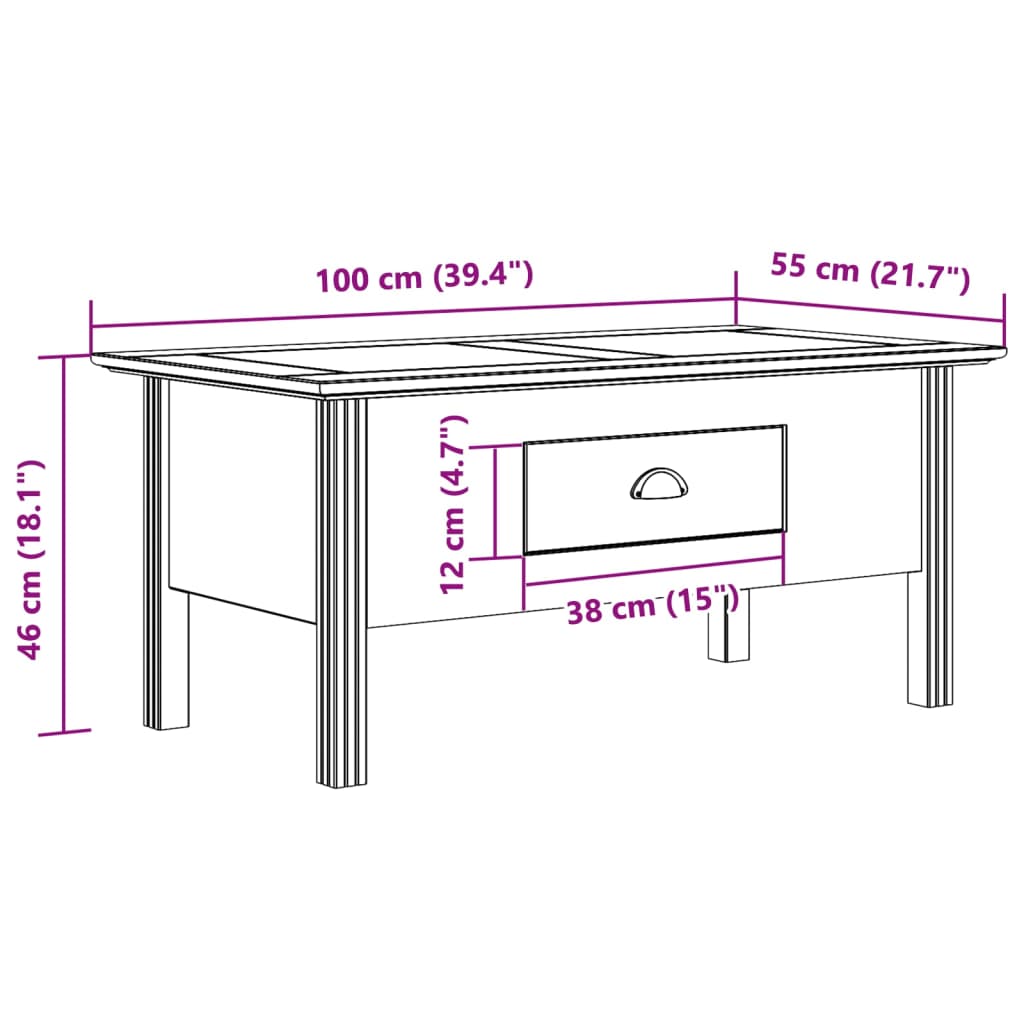 Couchtisch Bodo 100X55X46 Cm Massivholz Kiefer