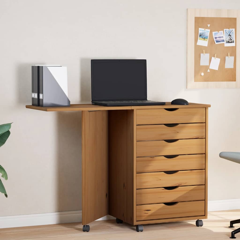 Rollschrank Mit Schreibtisch Moss Massivholz Kiefer