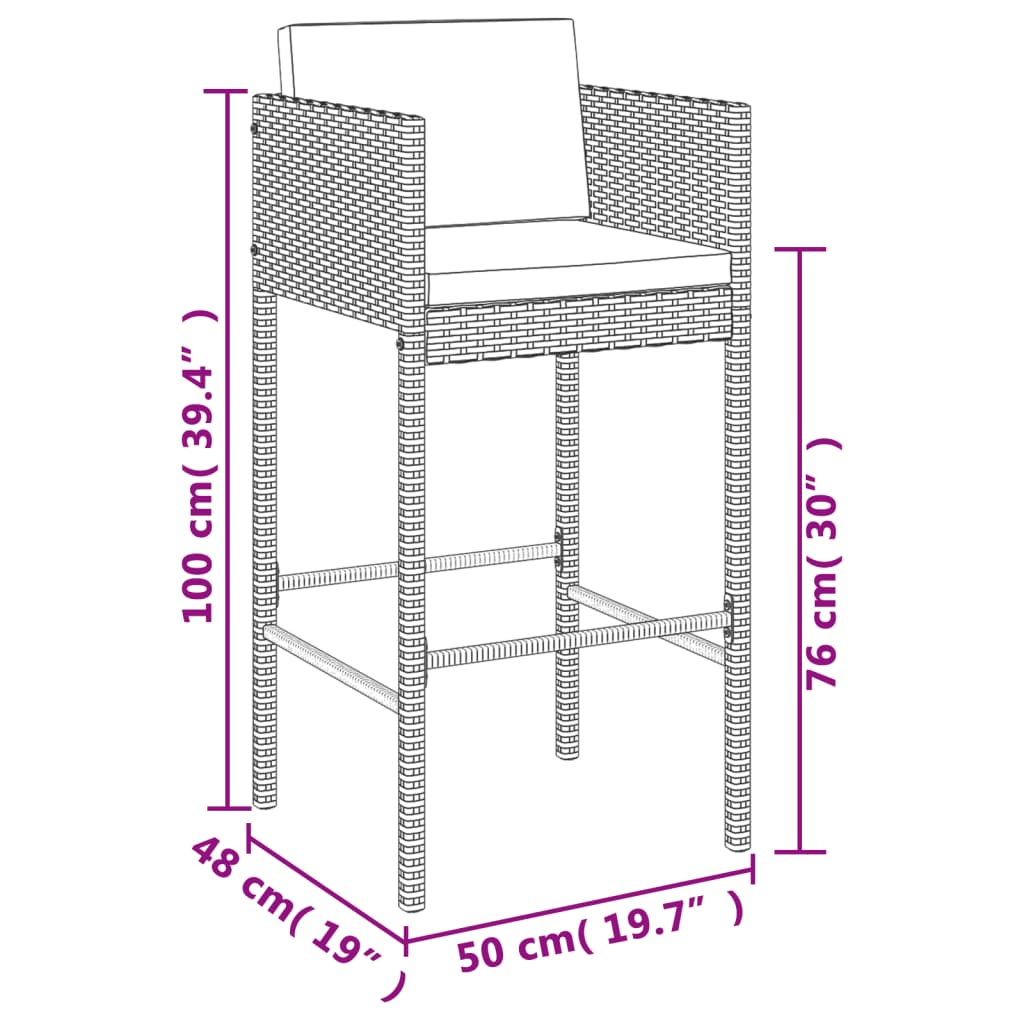 9-Tlg. Gartenbar-Set Mit Kissen Poly Rattan