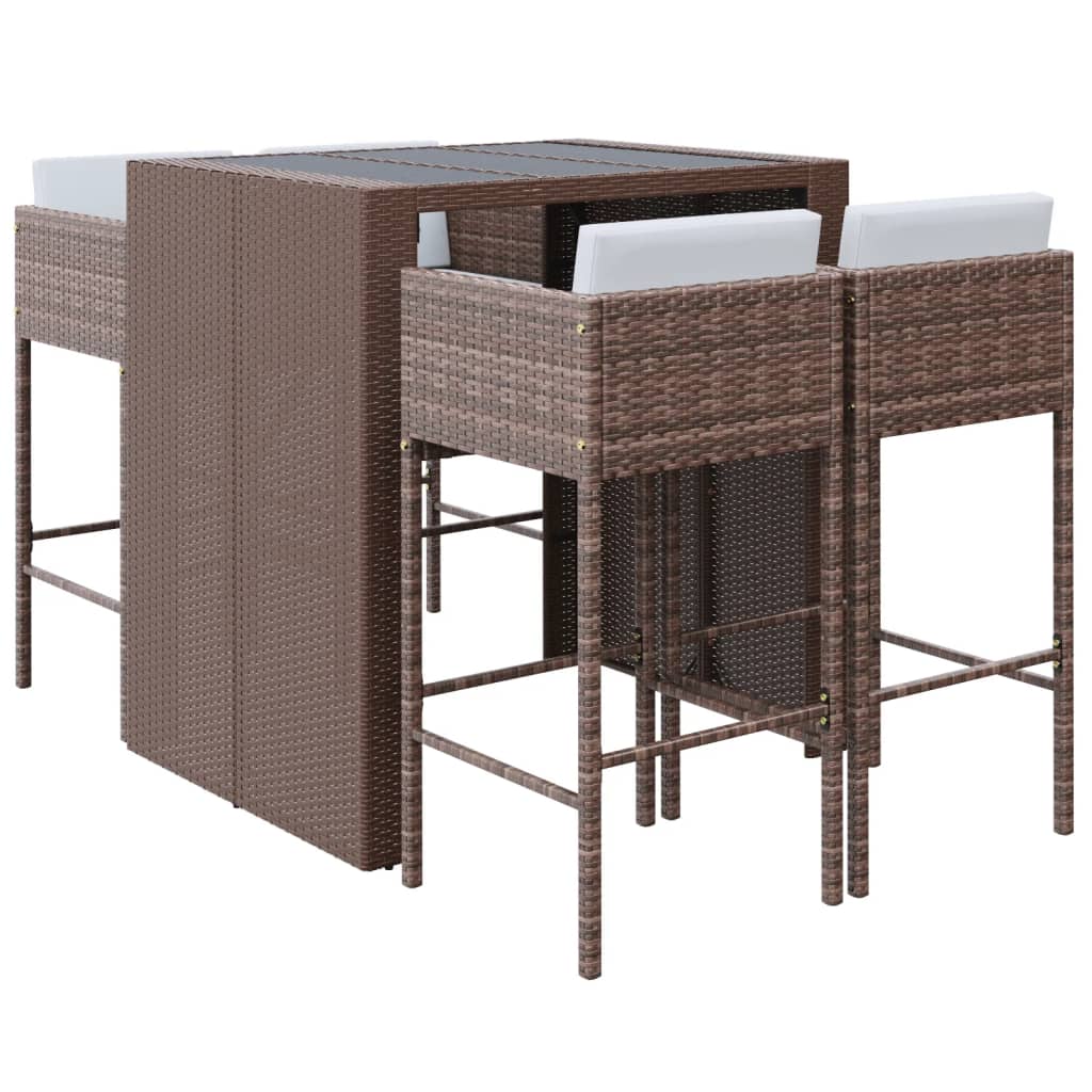 5-Tlg. Gartenbar-Set Mit Kissen Poly Rattan