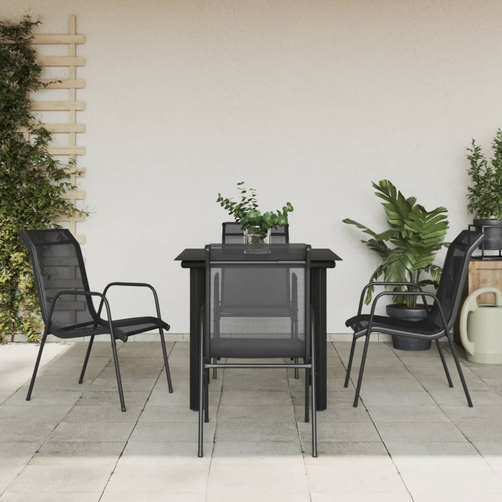 7-Tlg. Garten-Essgruppe Schwarz Stahl Und Textilene
