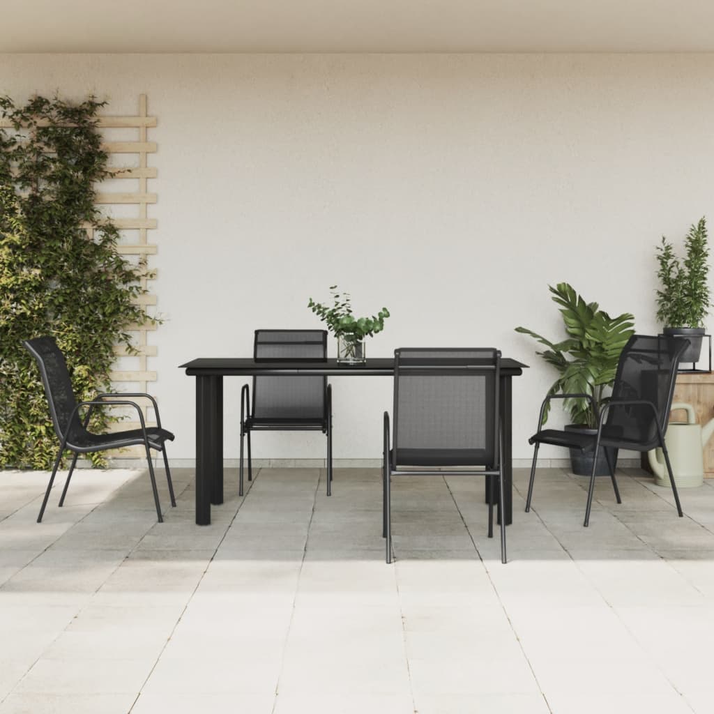 7-Tlg. Garten-Essgruppe Schwarz Stahl Und Textilene