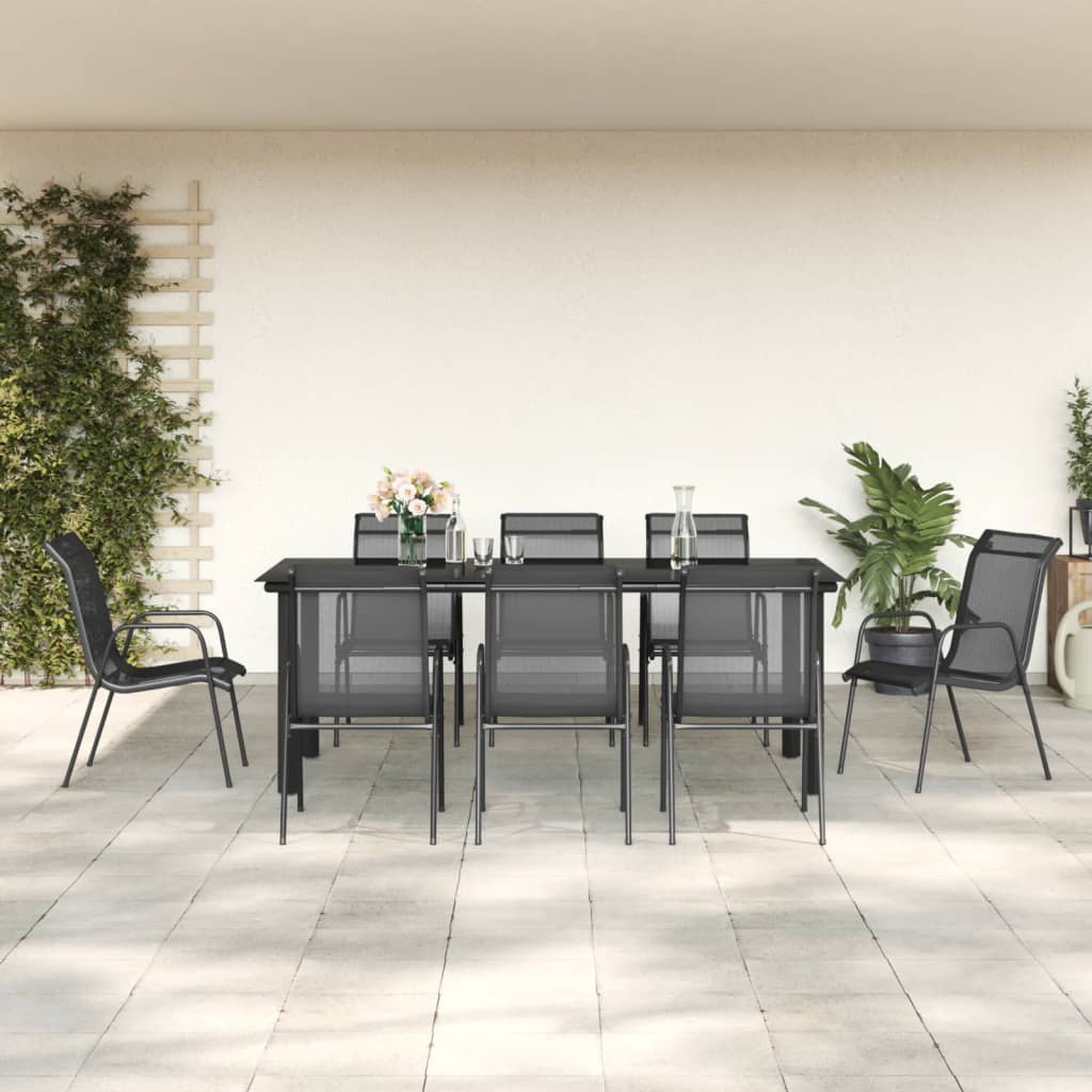 7-Tlg. Garten-Essgruppe Schwarz Stahl Und Textilene