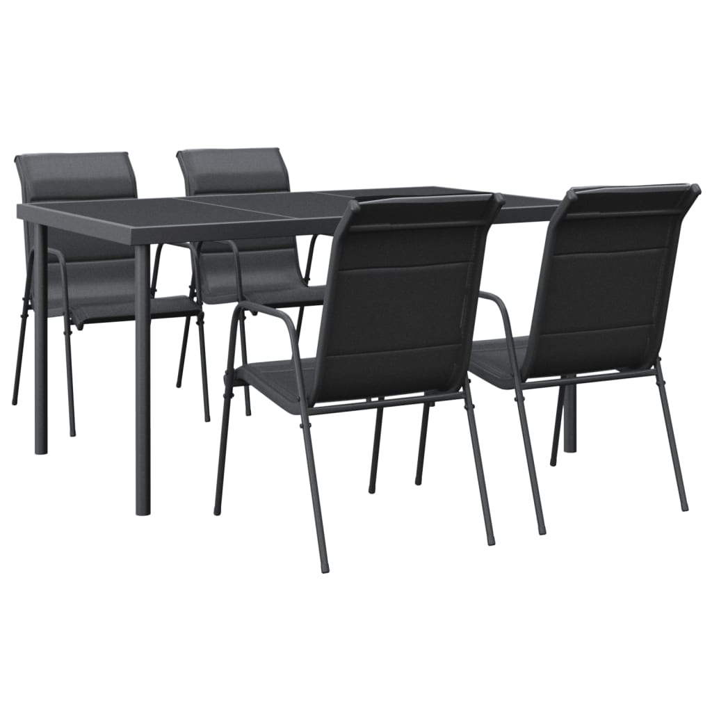 5-Tlg. Garten-Essgruppe Schwarz Stahl Und Textilene